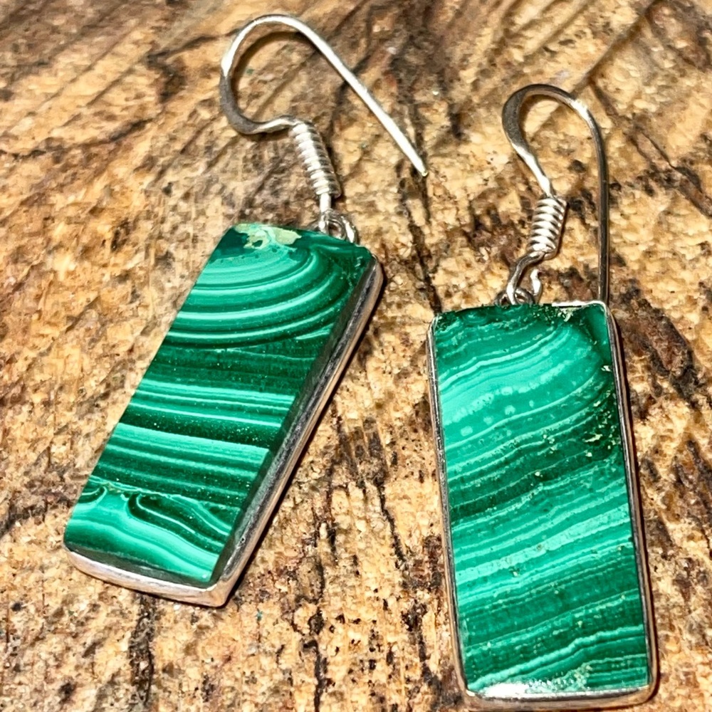 Green Malachite Earrings 1 1/2” - Picture 6 of 14